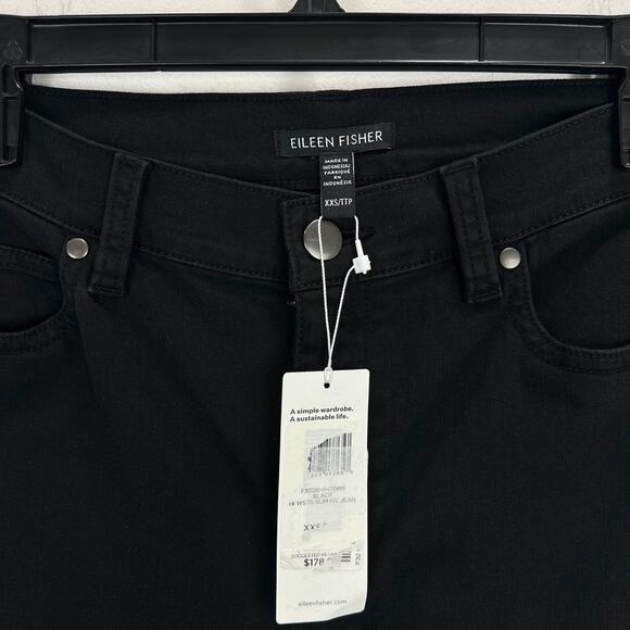 Eileen Fisher High Waist Slim Fit Jeans Black Stretch Organic Cotton XXS NWT - Picture 5 of 8